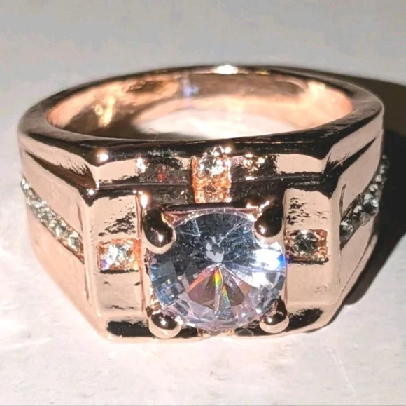 3CT Round Cut Lab Created Diamond Men's Ring 14K Rose Gold Plated